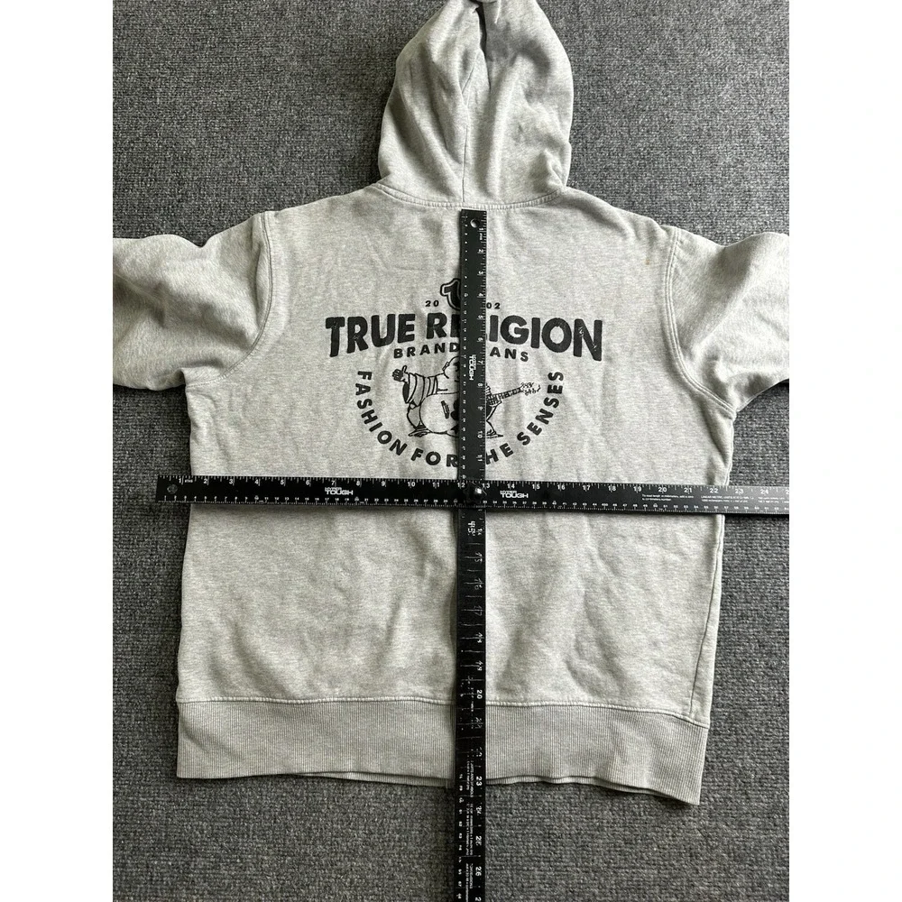 Mens True Religion Buddha Zip Hoodie Gray Logo Graphic Sweatshirt Size L